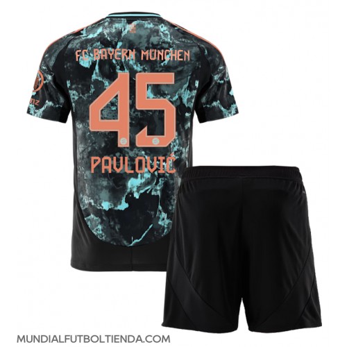 Camiseta Bayern Munich Aleksandar Pavlovic #45 Segunda Equipación Replica 2024-25 para niños mangas cortas (+ Pantalones cortos)